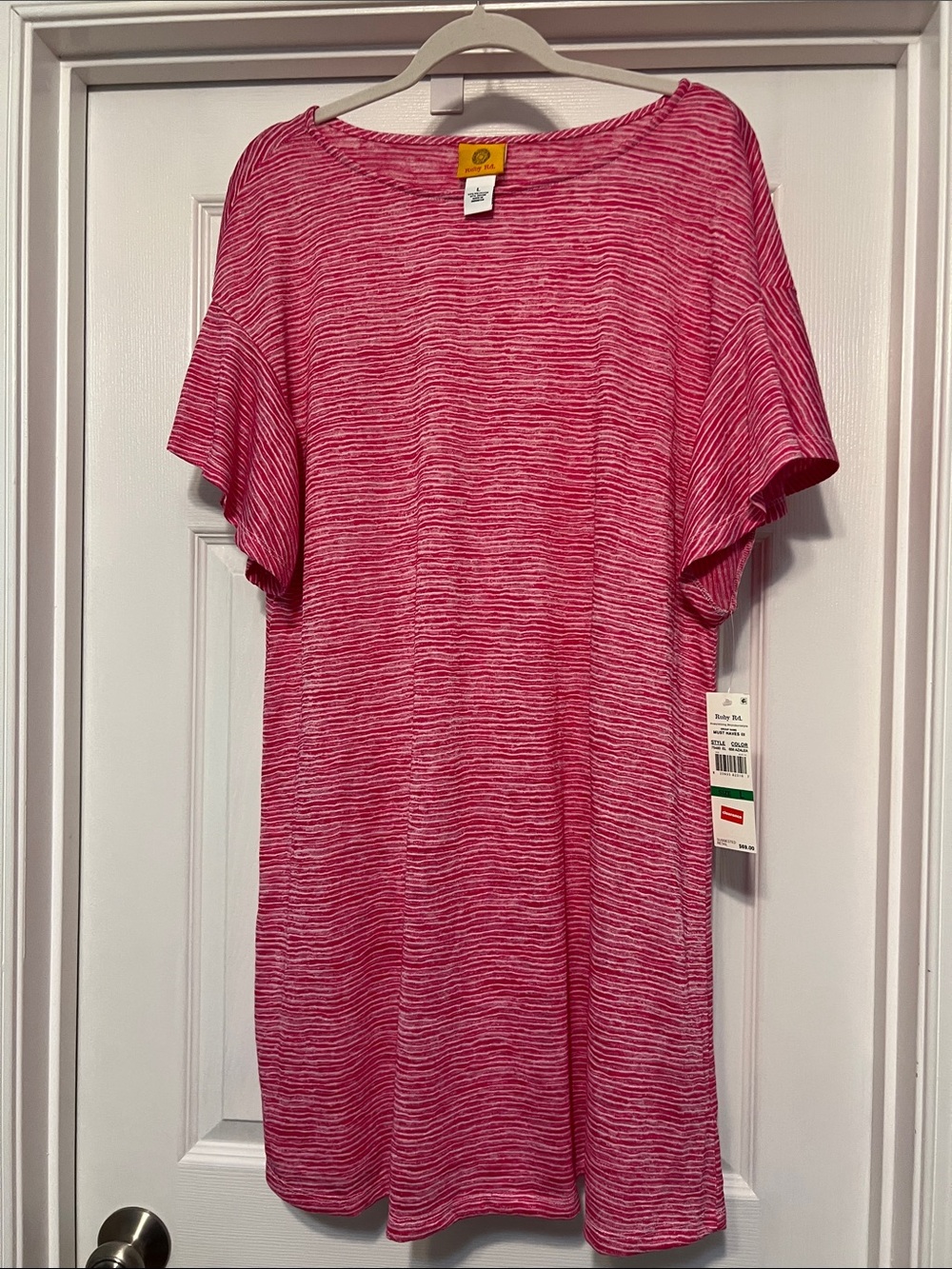 Ruby Rd. Pink Heathered Flutter -Sleeve Dress